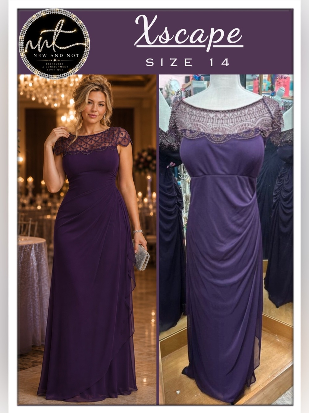 Xscape Cora Sheer Matte Jersey Side Ruched Formal Gown in 14W